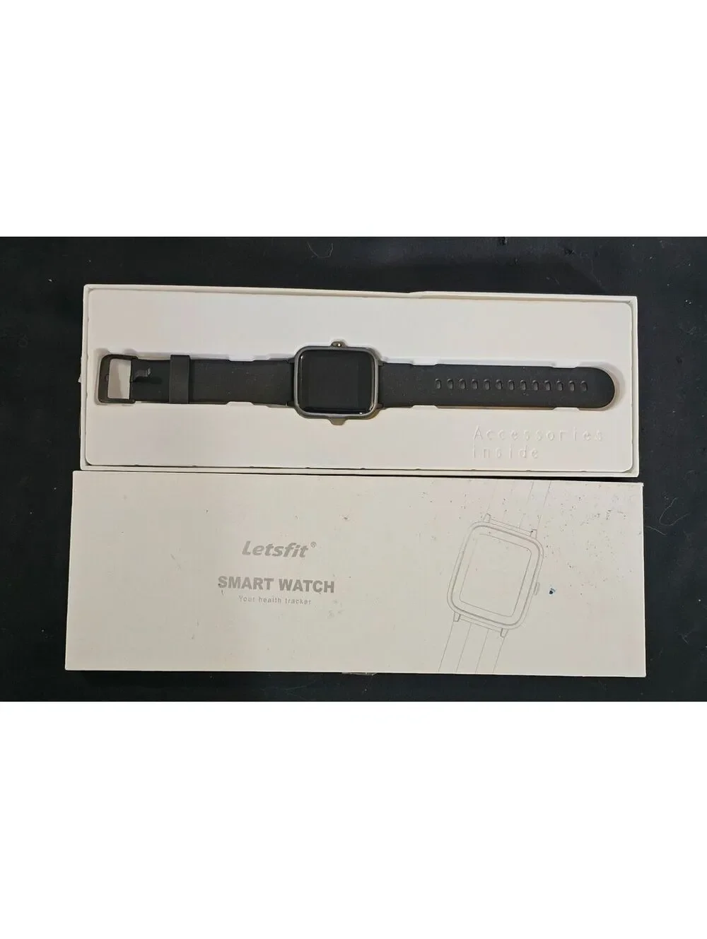 Letsfit Smart Watch Fitness Tracker with Black Silicone Band
